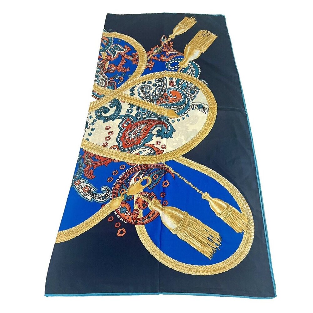 ASTAK Large Statement Silk Scarf Headscarf Paisley Gold Chain Mobwife 43" x 44" - Picture 4 of 11